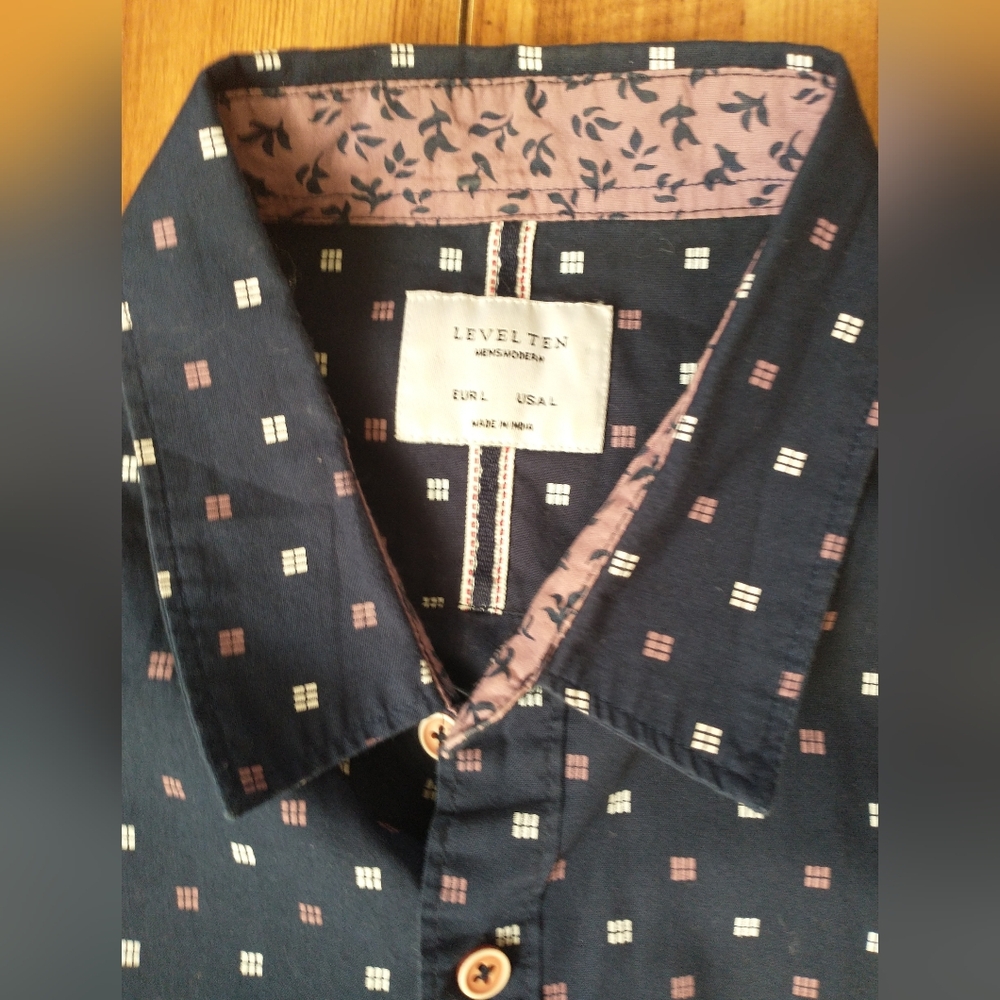 Level Ten -Men's Navy Blue Patterned Shirt Size Large - Picture 4 of 7
